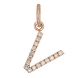 14k Rose Gold Diamond Initial Letter V Charm Pendant - Letter V,Rose