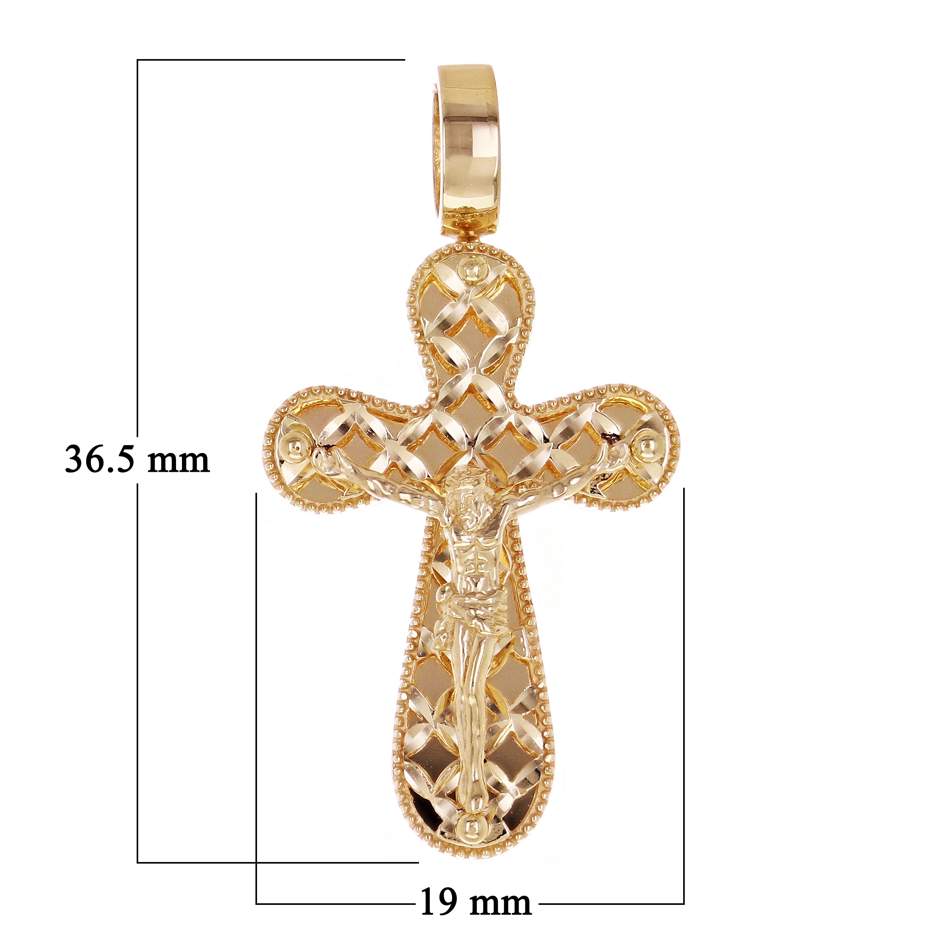 Italian 14k Yellow Gold 3D Double Sided Crucifix Cross Charm Pendant 1.4" 4.5g