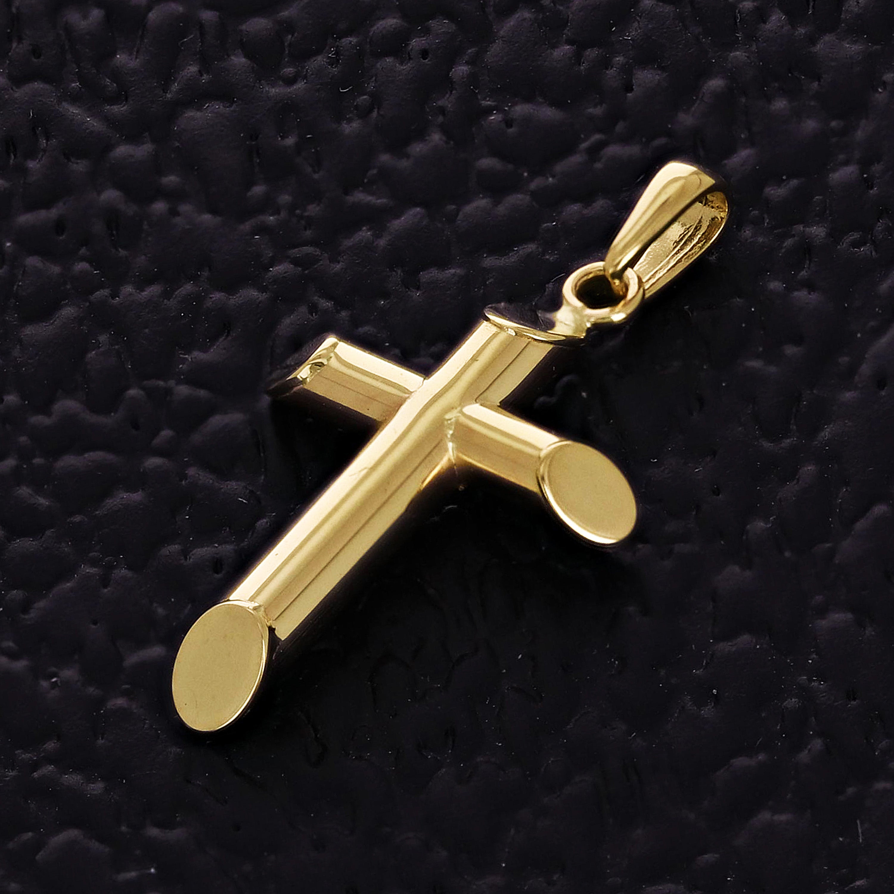 Italian 14k Yellow Gold Hollow High Polish Plain Cross Charm Pendant 1" 0.7 gram