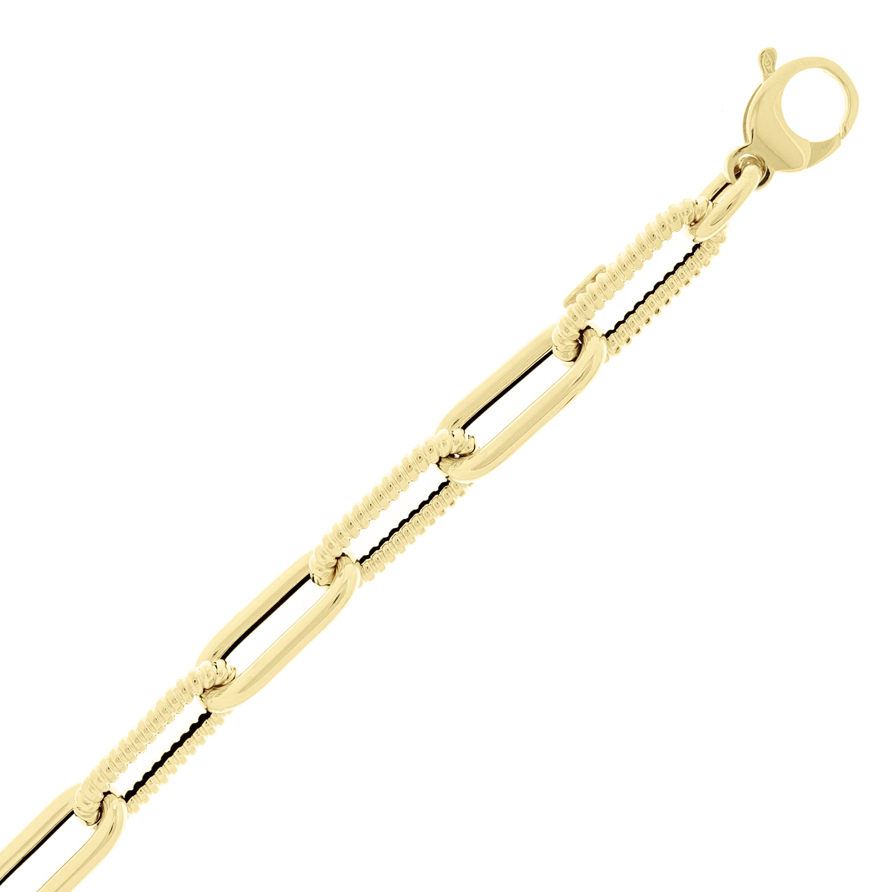 Italian 14k Yellow Gold Hollow Twisted Paper Clip Link Bracelet 8" 6.8mm 4.2g
