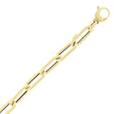 Italian 14k Yellow Gold Hollow Twisted Paper Clip Link Bracelet 8" 6.8mm 4.2g