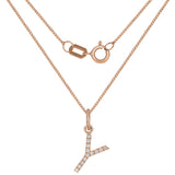 14k Rose Gold Diamond Initial Letter Y Charm Pendant Necklace 18" - Letter Y,Rose