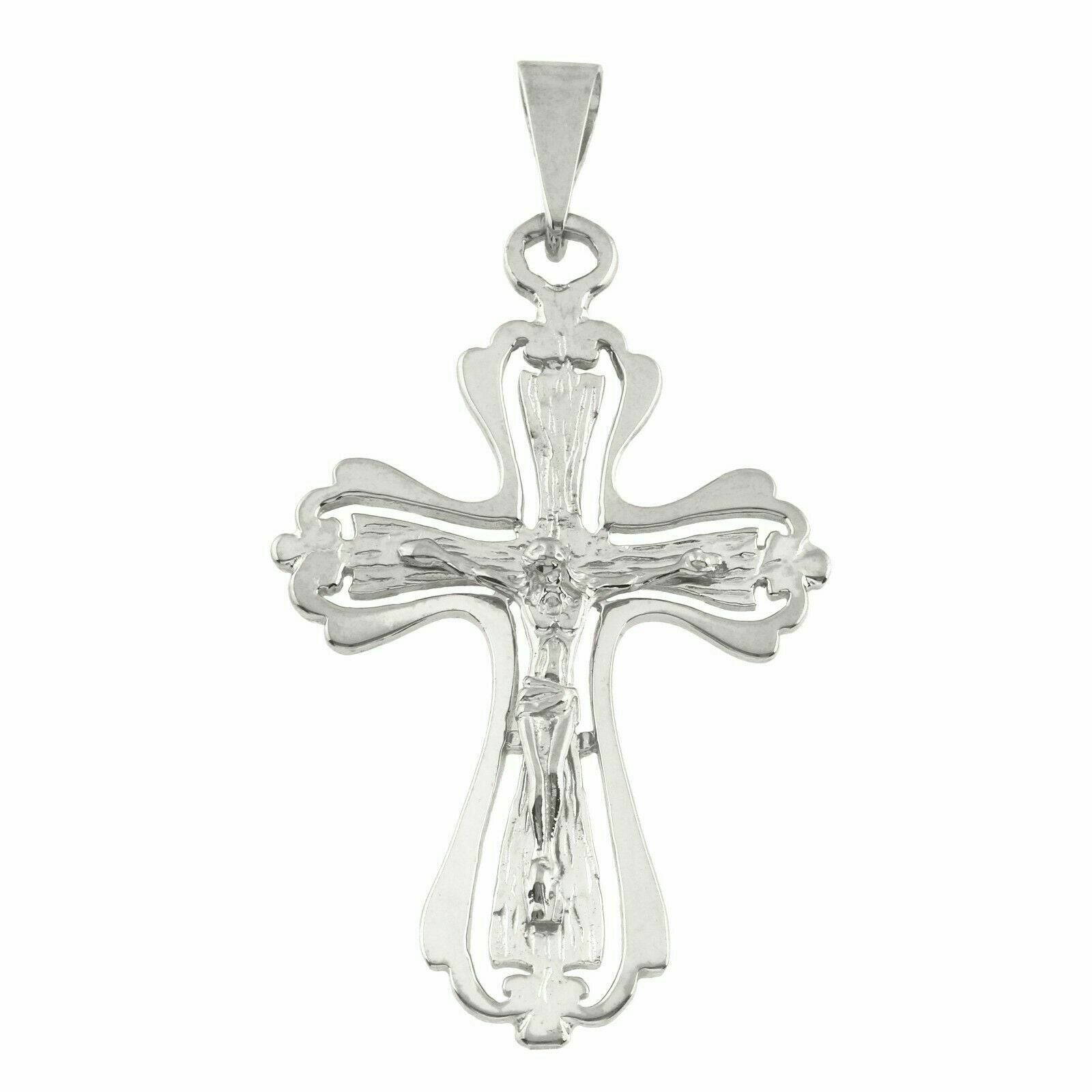 14k White Gold Crucifix Cross Charm Pendant Catholic Jesus Christ 2" 5.2 grams