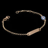 Italian 14k Yellow Gold Engravable Evil Eye Charm Baby Kids ID Bracelet 5.5" 2g