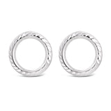 Italian 14k White Gold Modern Diamond-Cut Double Eternity Circle Stud Earrings - Dainty Modern
