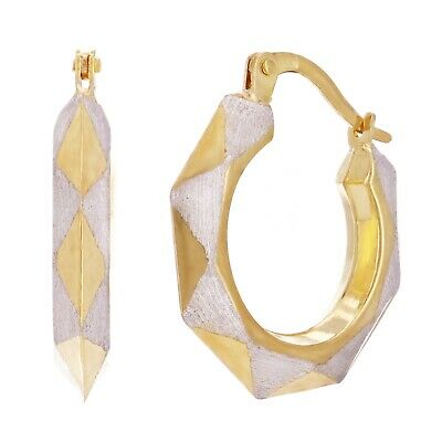 14k Two Tone Gold Hollow Round Hoop Loop Earrings 21mm x 3.6mm 2 grams