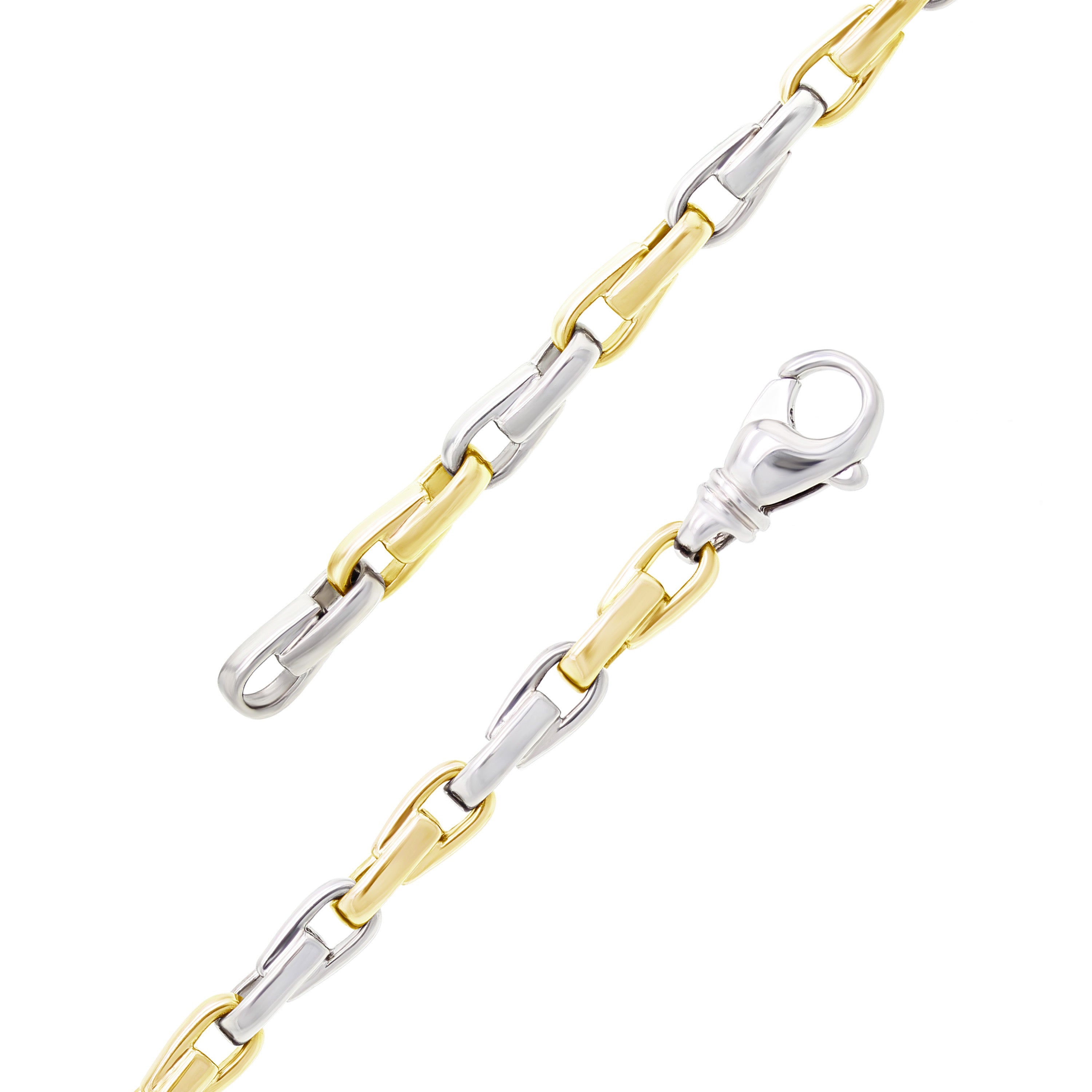 10k Yellow & White Solid Handmade Fashion Link Bracelet 8" 4.8mm 22.1 grams - Yellow and White,8" 22.1 grams