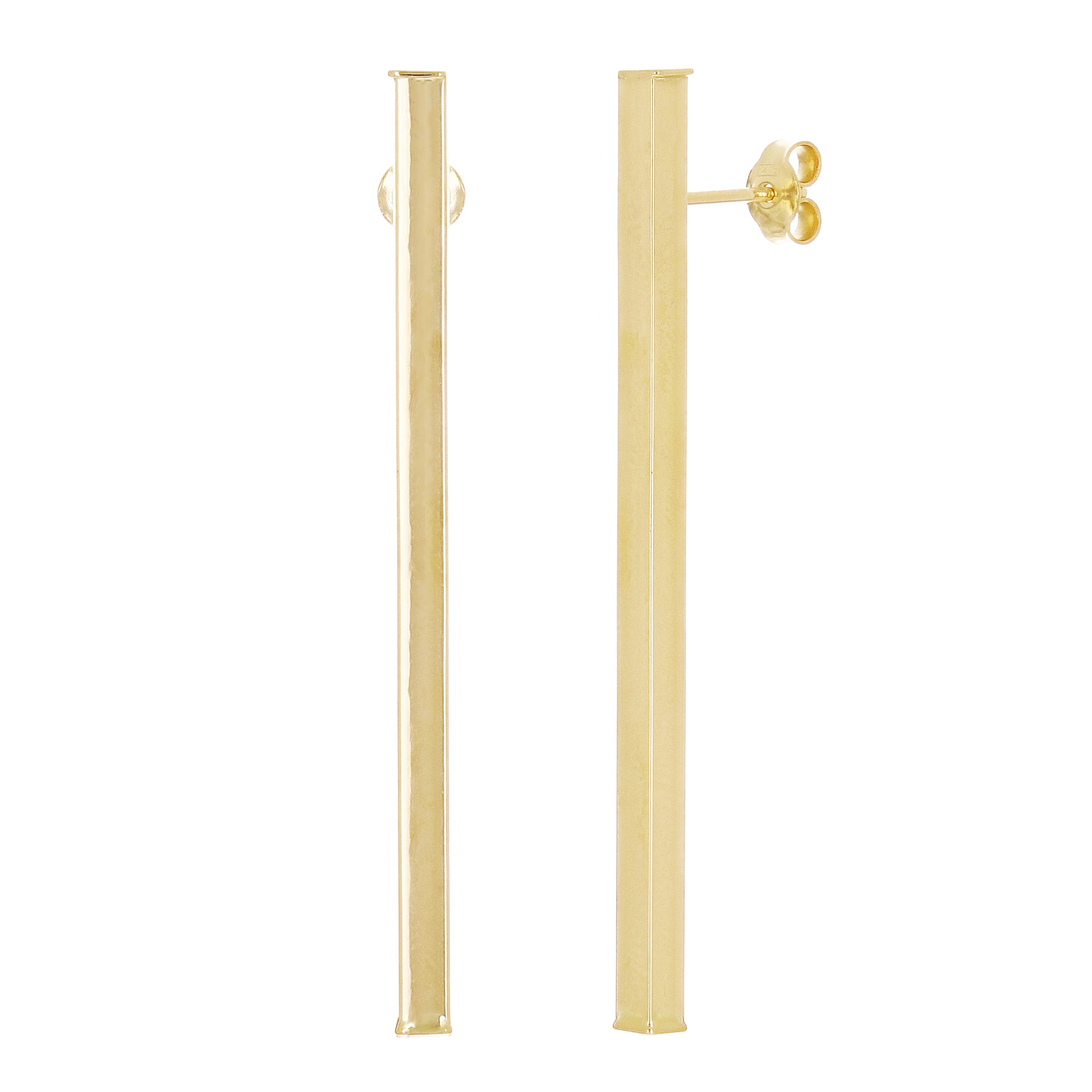 Italian 14k Yellow Gold Square Vertical Bar Dangle Drop Earrings 2" 2.9mm 2.2g