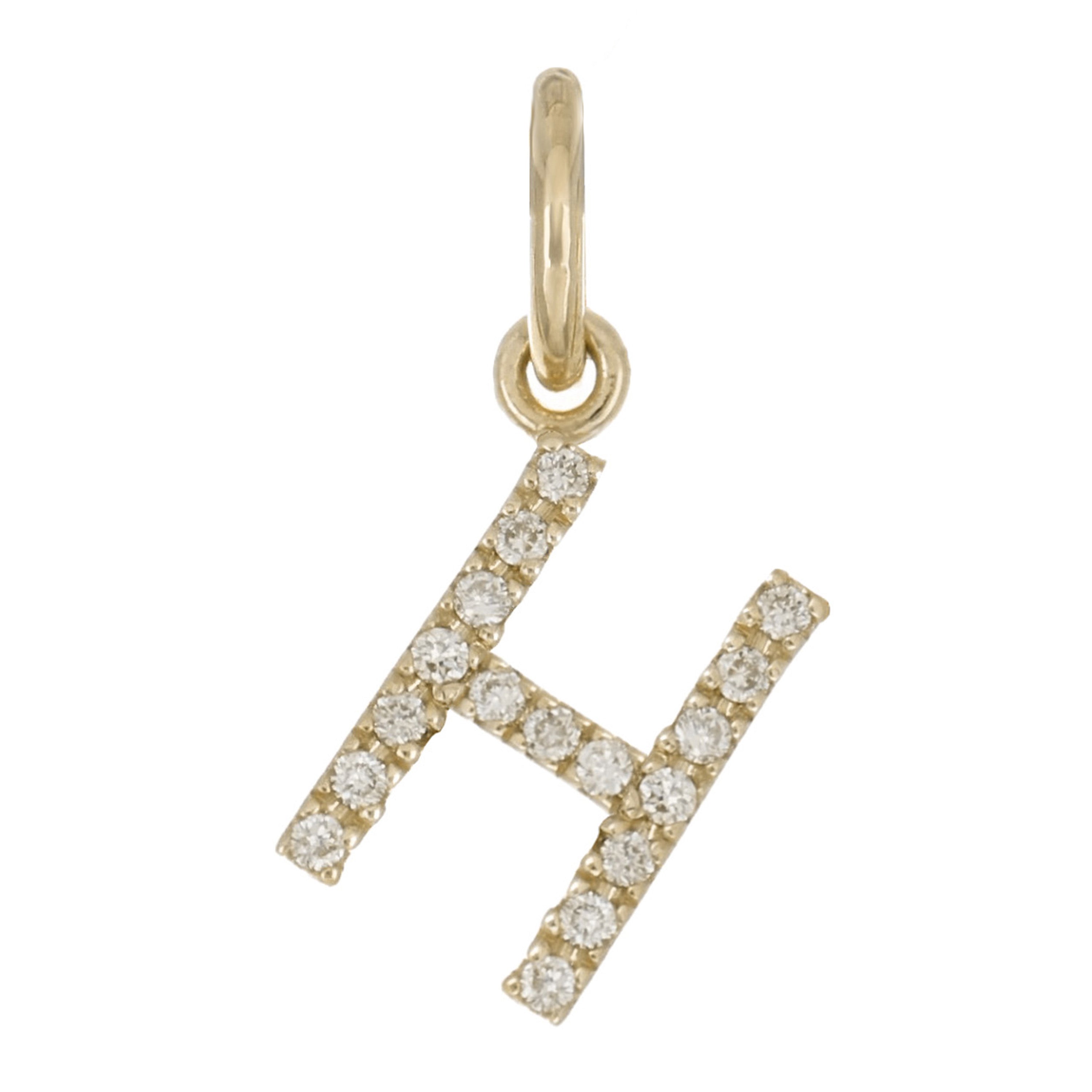 14k Yellow Gold Diamond Initial Letter H Charm Pendant - Letter H,Yellow