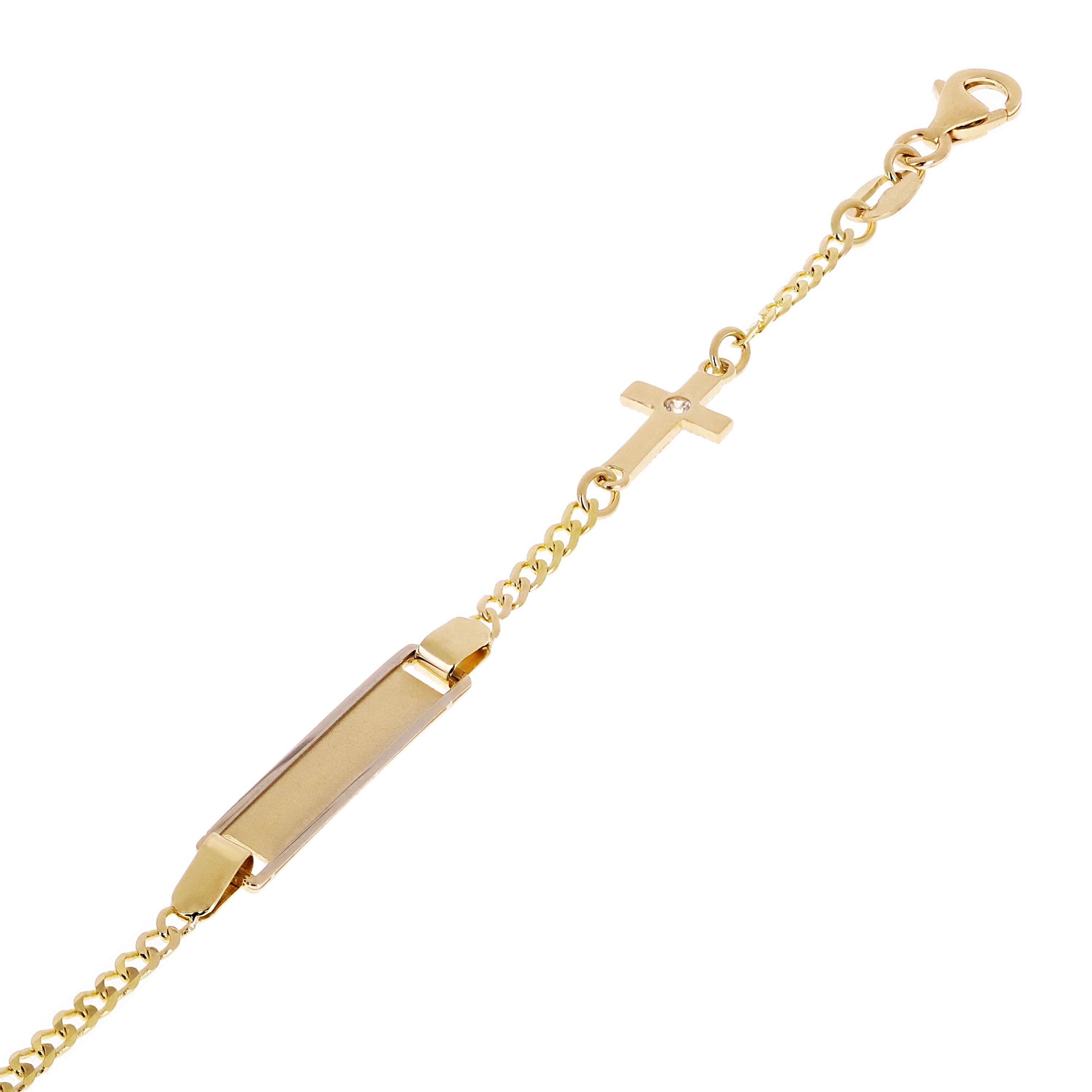 Italian 14k Yellow and White Gold Engravable Baby Kids ID Cross Charm Bracelet 5.5" 2g