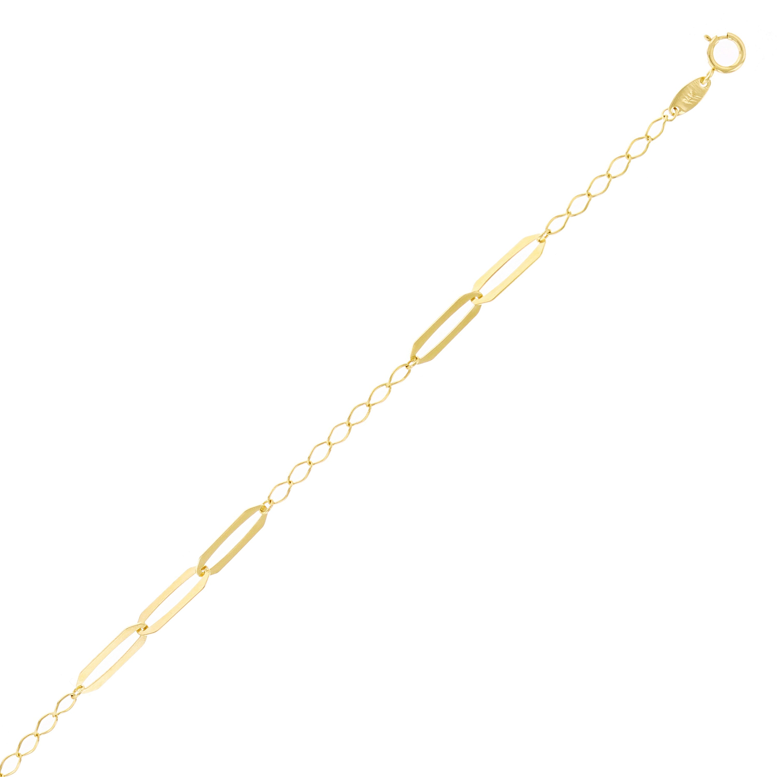 Italian 14k Yellow Gold Flat Oval Paper Clip Links Bracelet 7" 1.3 grams