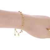 Italian 14k Yellow Gold Diamond-Cut Bead Station Anklet Adjustable 9.5-10" 2.2g