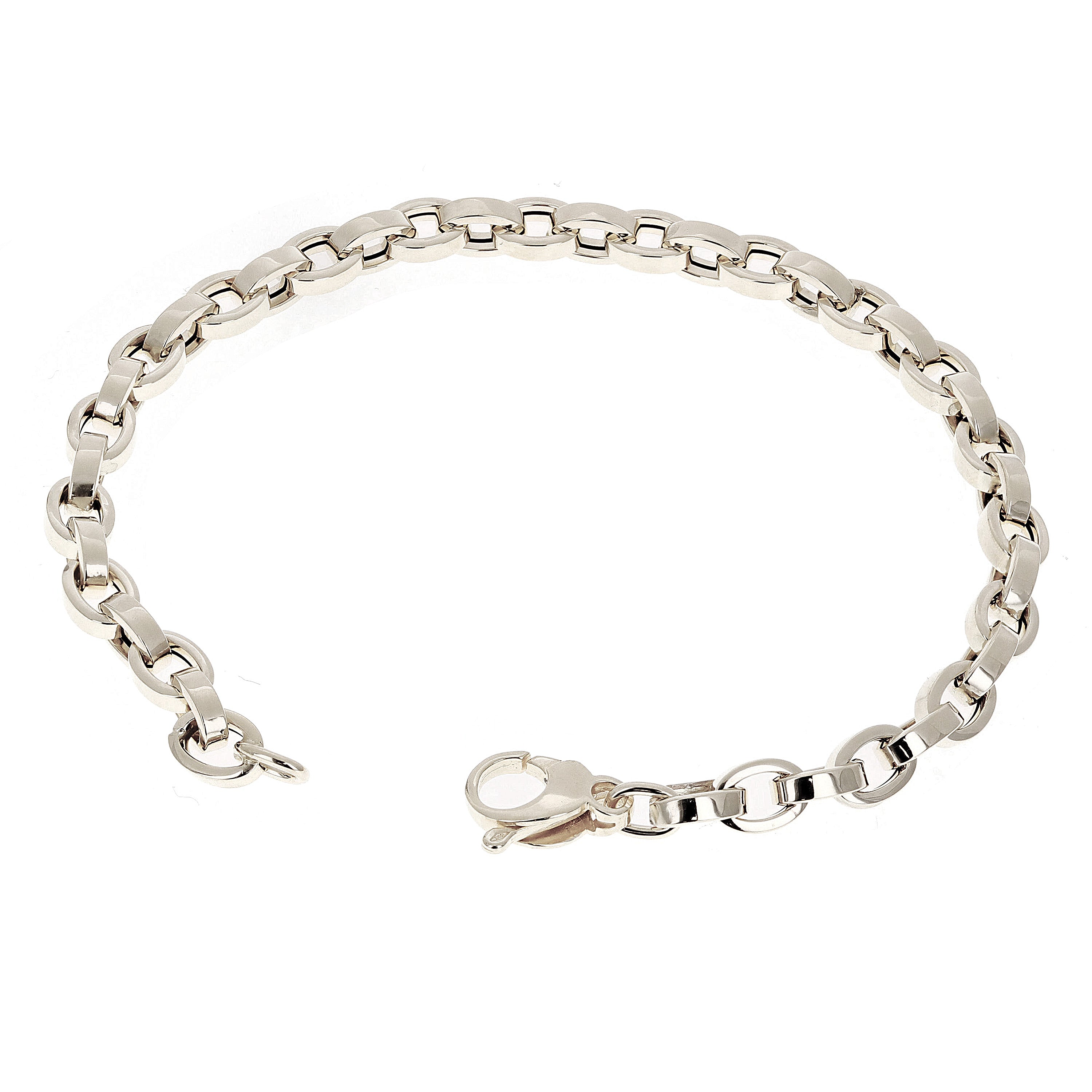 Italian 14k White Gold Hollow Oval Chain Link Bracelet 8" 5.4mm 4.6 grams