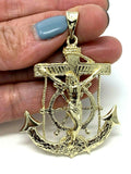 10k Yellow Gold Jesus Crucifix Anchor Wheel Cross Mariner Pendant 2.4" 14 grams
