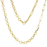 Italian 14k Yellow Gold Twist Oval & Paper Clip Link Chain Necklace 18" 10.4gram