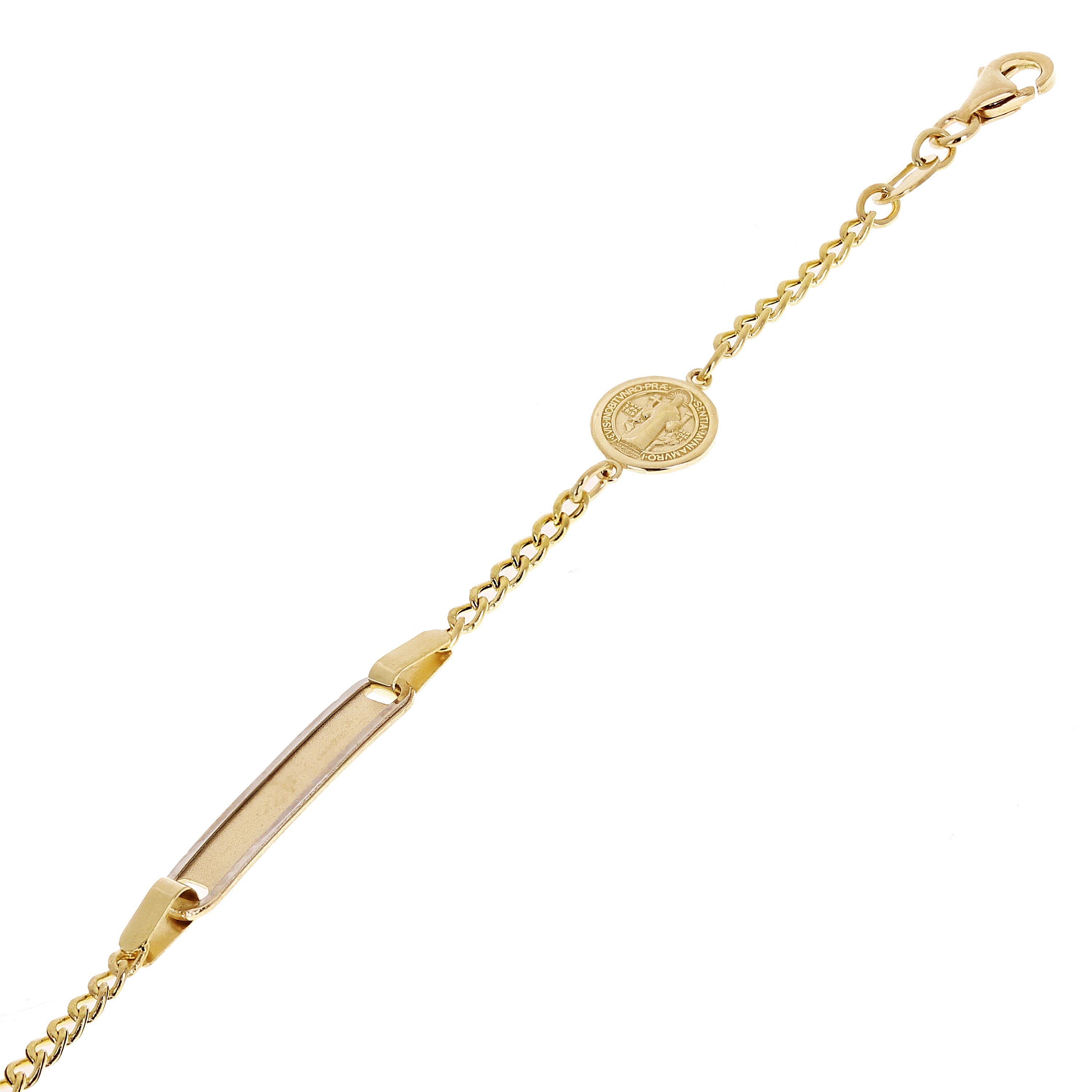 Italian 14k Two-Tone Gold Engravable St. Benedict Charm Baby ID Bracelet 5.5" 2g