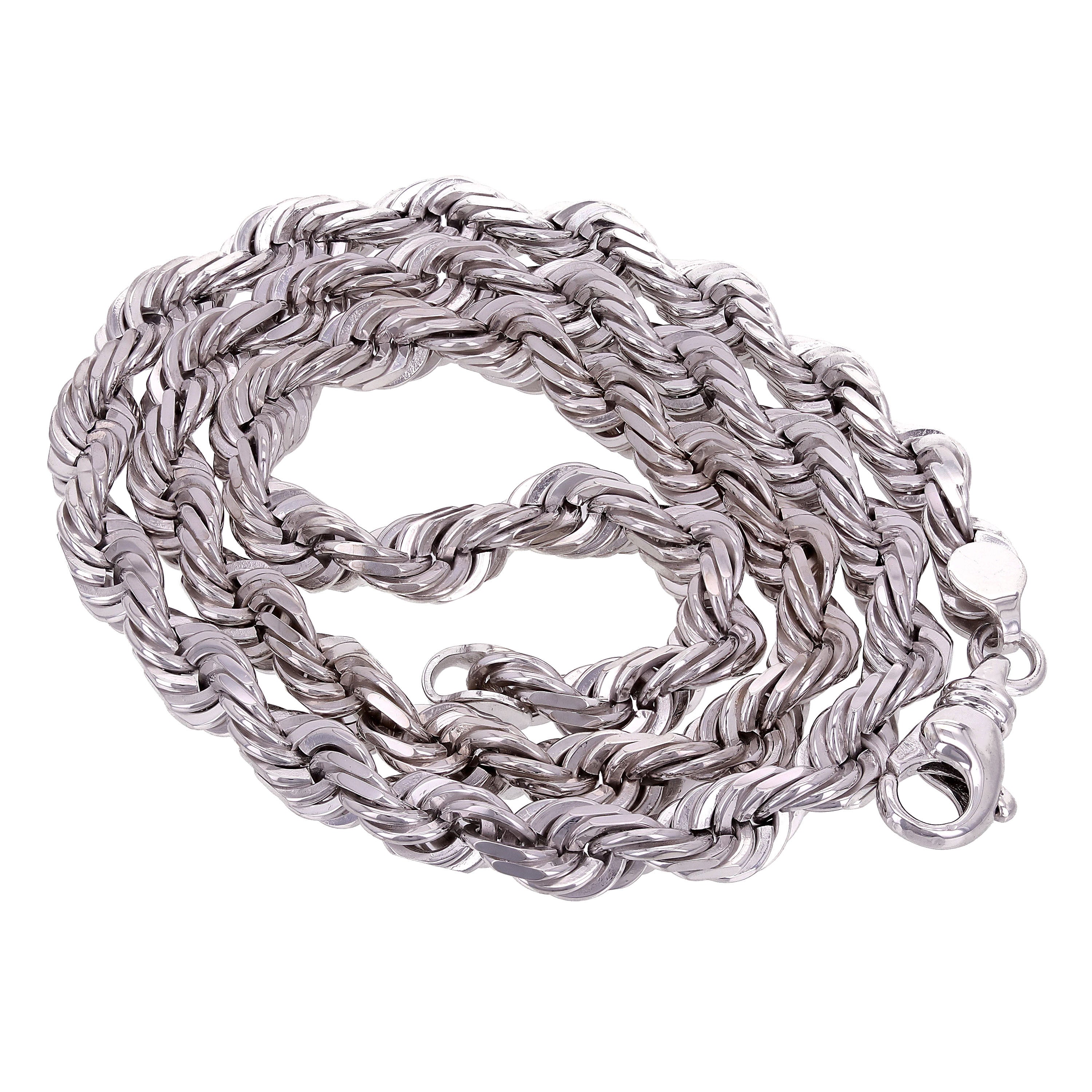 Men's 14k White Gold Solid Diamond Cut Rope Chain Necklace 22" 7mm 89.1 grams - White,22"