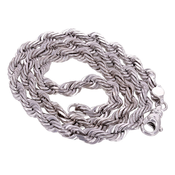 Men's 14k White Gold Solid Diamond Cut Rope Chain Necklace 22