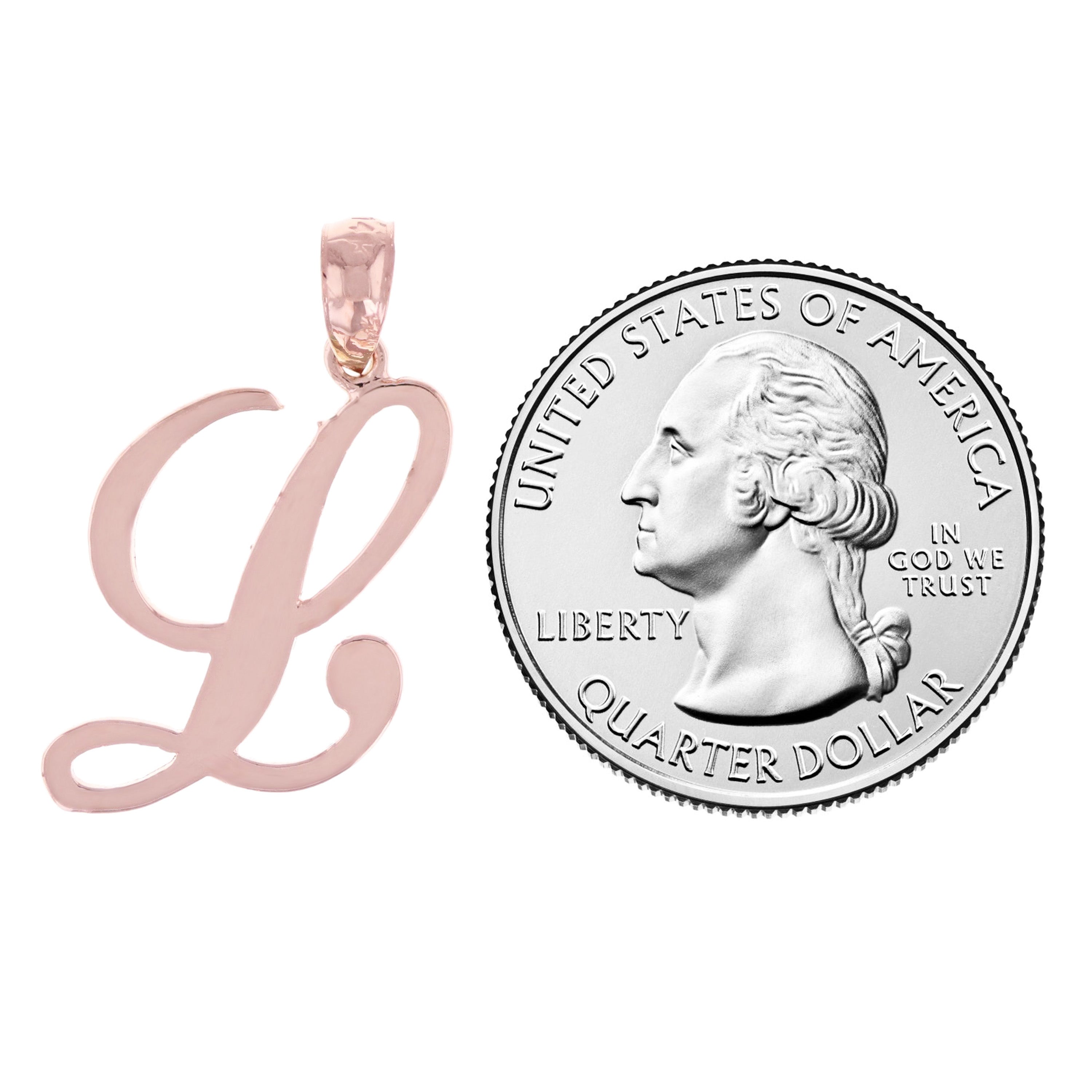 14k Rose Gold Initial Letter L Alphabet Charm Pendant - Letter L,Rose