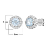 14k White Gold Aquamarine & Diamond Halo Stud Earrings
