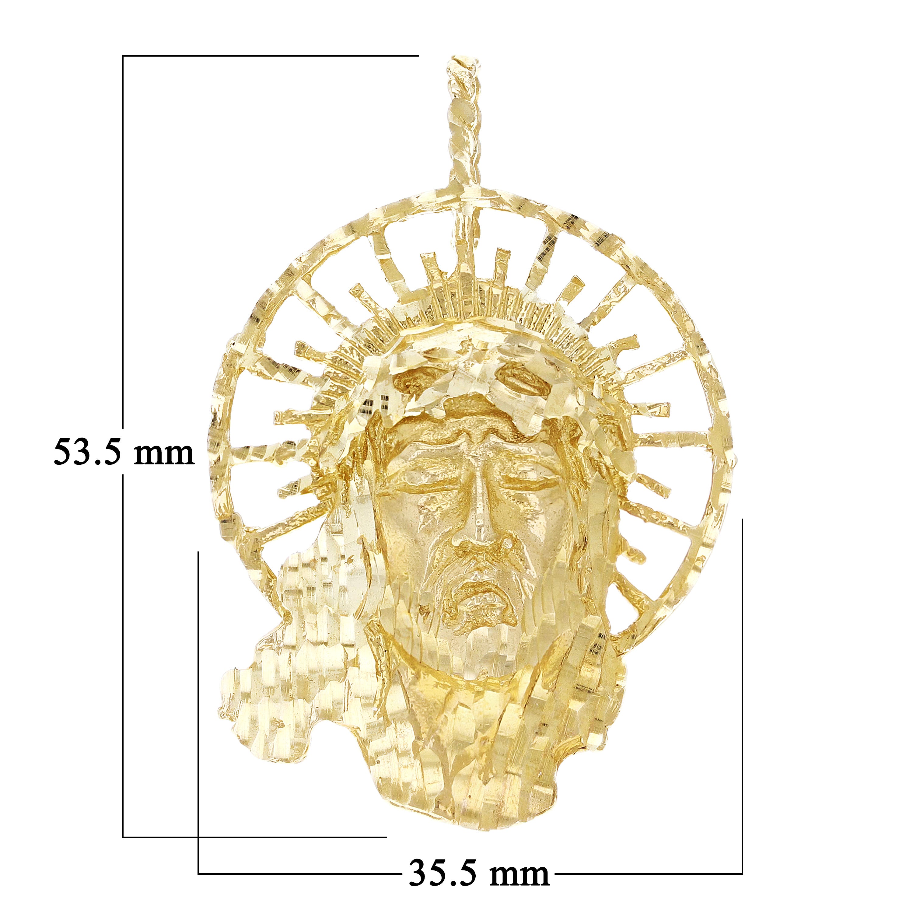10k Yellow Gold Diamond Cut Jesus Christ Face Religious Charm Pendant 2.1" 14.7g - Yellow