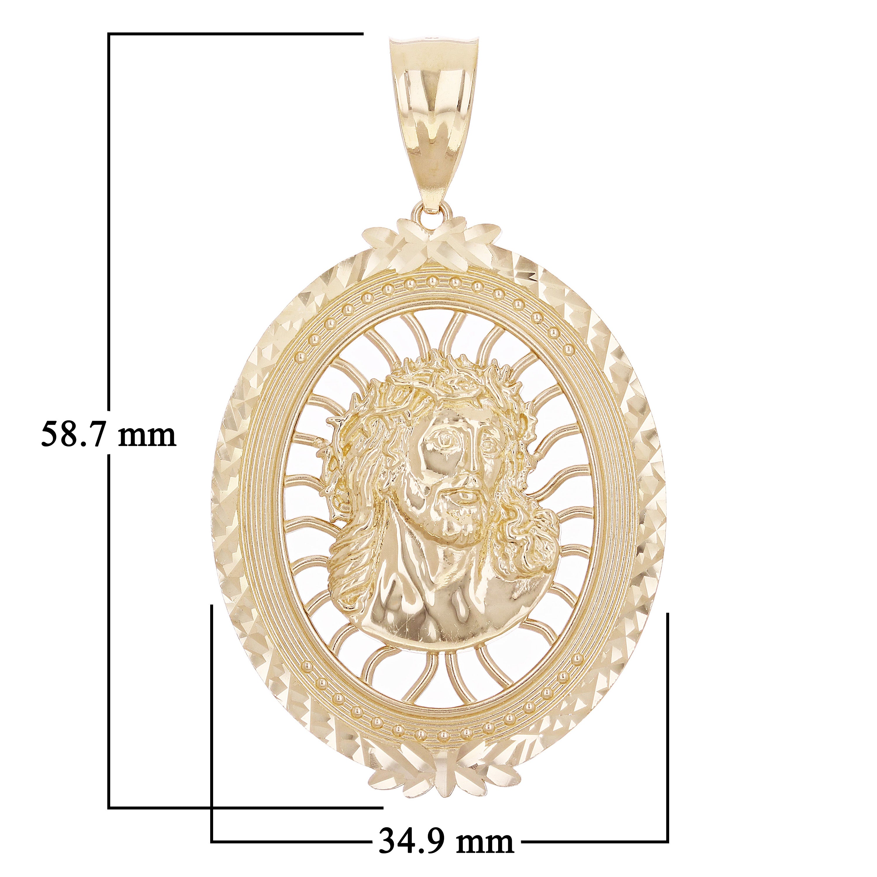 14k Yellow Gold Face of Jesus Christ Oval Charm Pendant 2.3" 11.4 grams