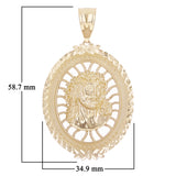 14k Yellow Gold Face of Jesus Christ Oval Charm Pendant 2.3" 11.4 grams