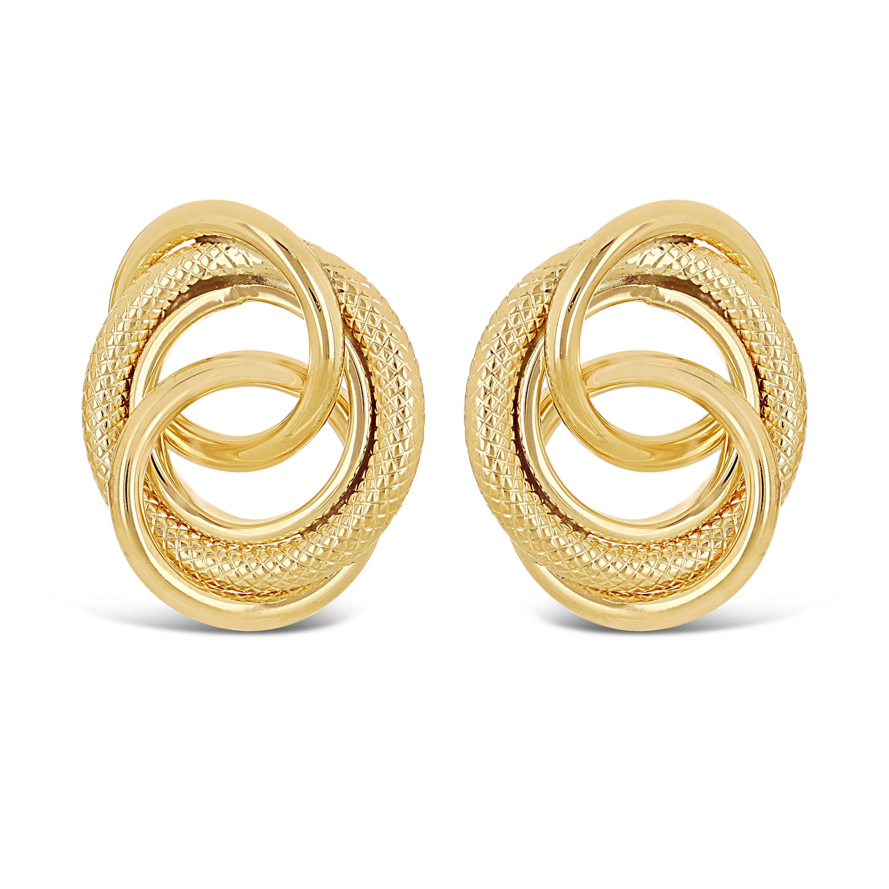 Italian 14k Yellow Gold Rope Multiple Eternity Circle Love Knot Stud Earrings - Yellow