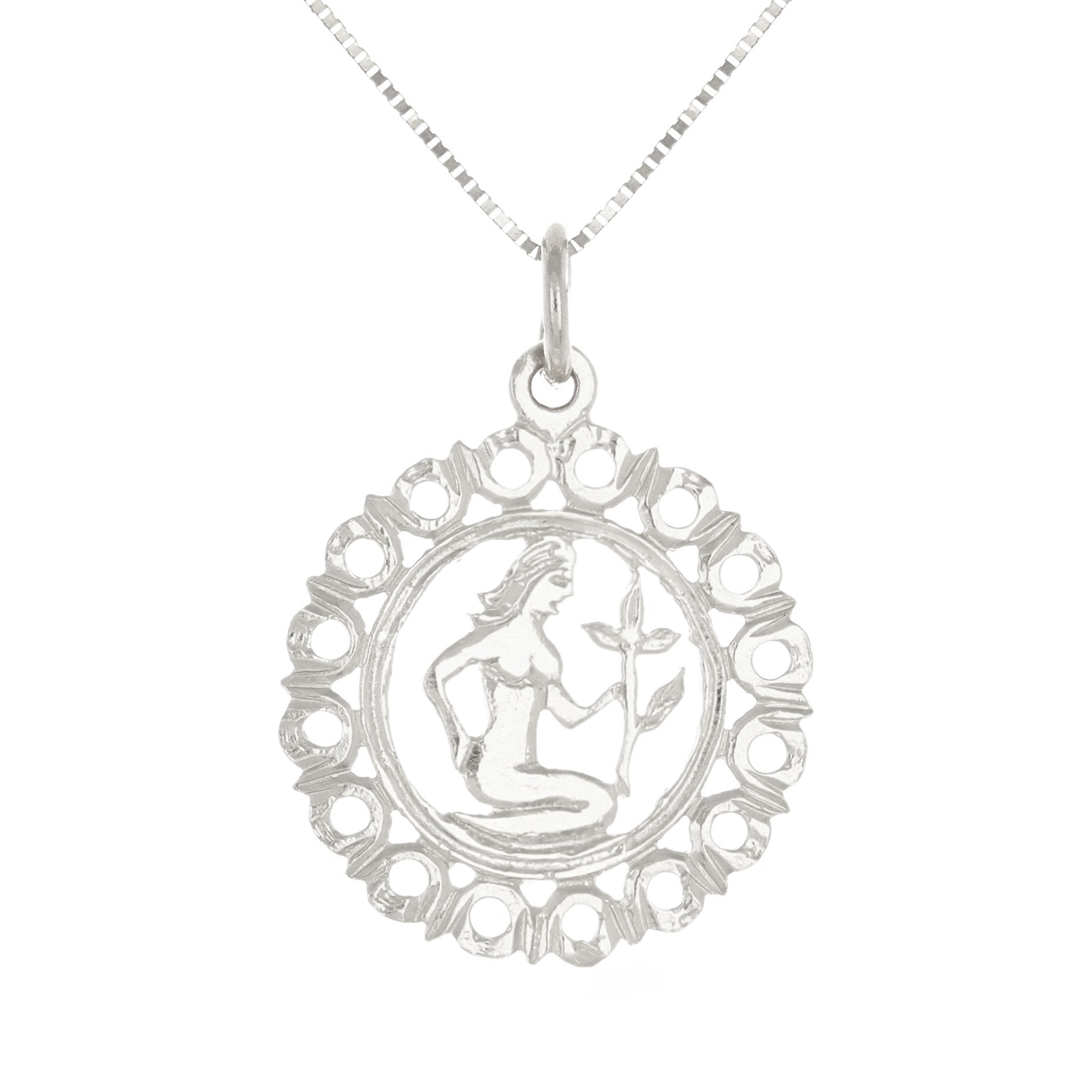 14k White Gold Zodiac Sign Virgo Pendant Necklace 18" - Virgo,White
