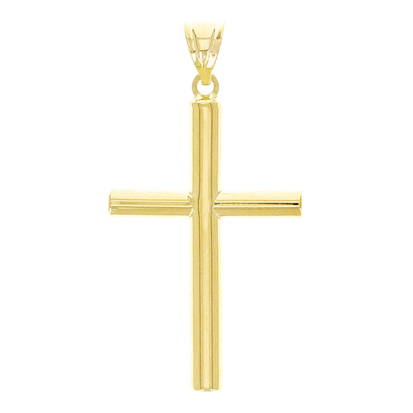 Italian 14k Yellow Gold Hollow High Polish Plain Cross Charm Pendant 1.3