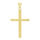 Italian 14k Yellow Gold Hollow High Polish Plain Cross Charm Pendant 1.3" 1 gram