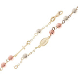 Italian 14k Tri-Color Gold Miraculous Medal Charm Rosary Bracelet 7.75" 5mm 3.4g