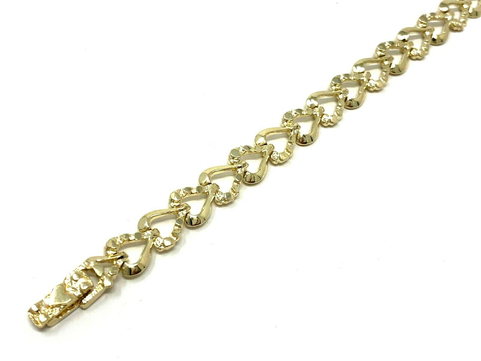 10k Yellow Gold Half Plain & Heart Nugget Bracelet 7" 8.6mm 11.5 grams - Yellow,7"