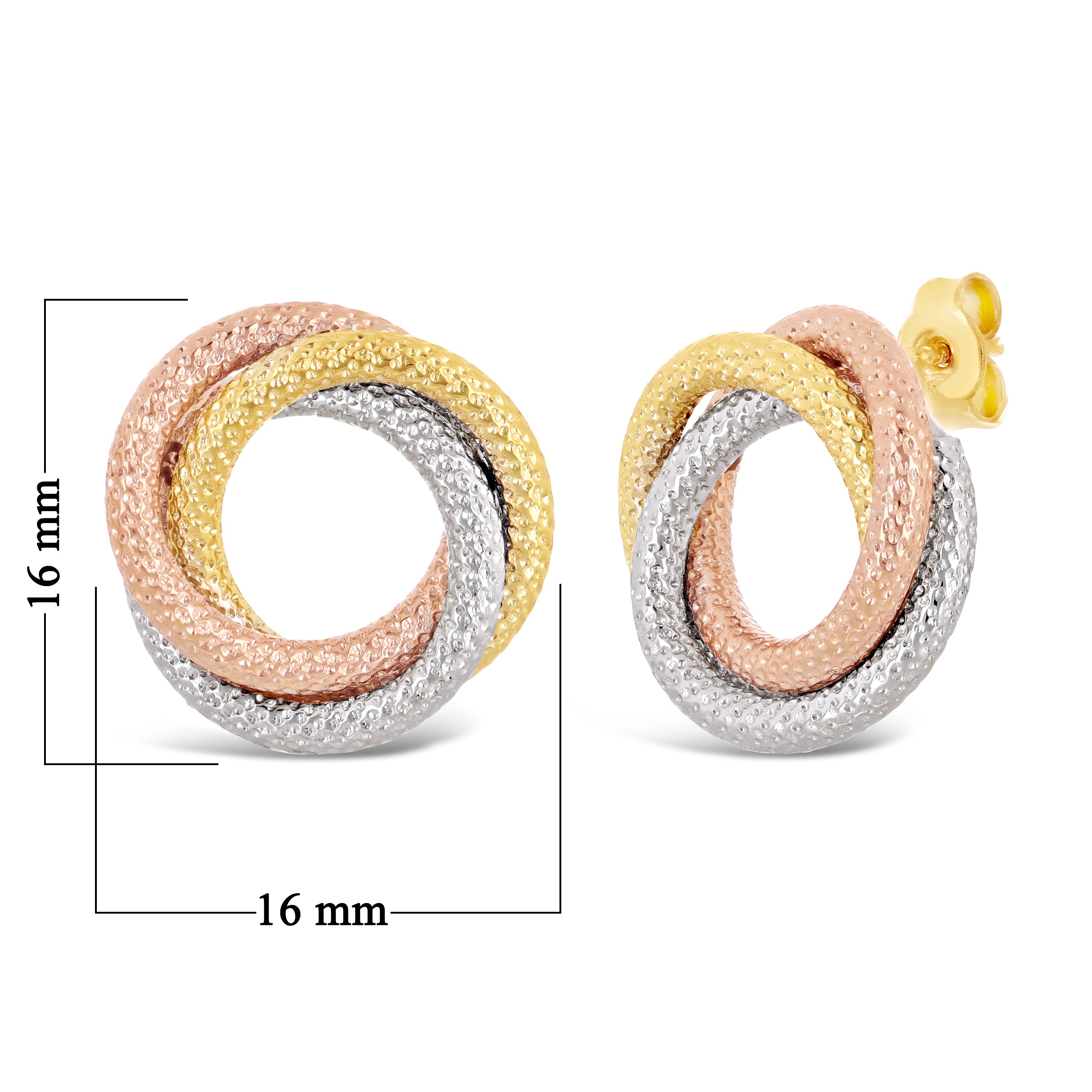 Italian 14k Tri-Color Gold Tube Triple Eternity Circle Love Knot Stud Earrings - Tri-Color Double Circle