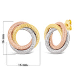 Italian 14k Tri-Color Gold Tube Triple Eternity Circle Love Knot Stud Earrings - Tri-Color Double Circle