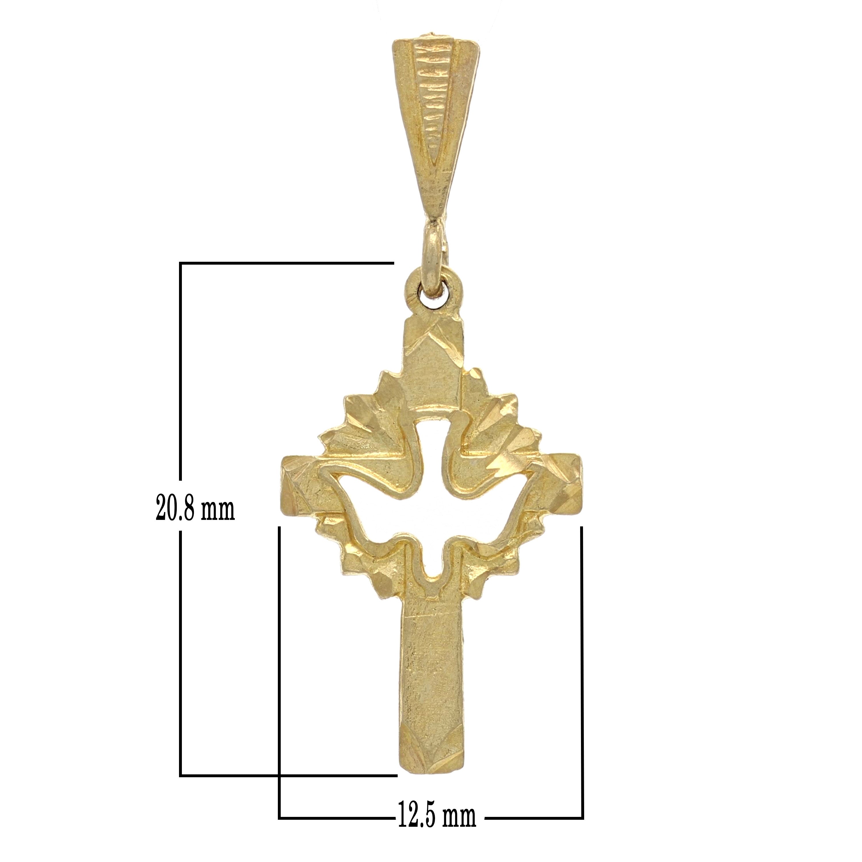 14k Yellow Gold Solid Religious Dove Cross Charm Pendant 1.3" 1.5 grams