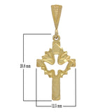 14k Yellow Gold Solid Religious Dove Cross Charm Pendant 1.3" 1.5 grams