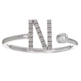 14k White Gold Diamond Initial Letter N Ring Size 6 - Letter N,White