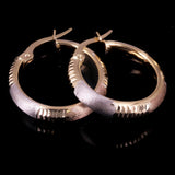 Italian 14k Tri-Color Gold Satin & Diamond Cut Hoop Earrings 20mmx3.8mm 2 grams