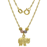 14k Tri Color Gold Ball Beads Elephant Charm Singapore Chain Necklace 17" - Elephant Satin Finish