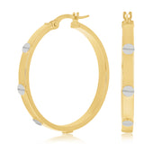 Italian 14k Yellow & White Gold Love Screw Design Small Hollow Hoop Earrings 1"