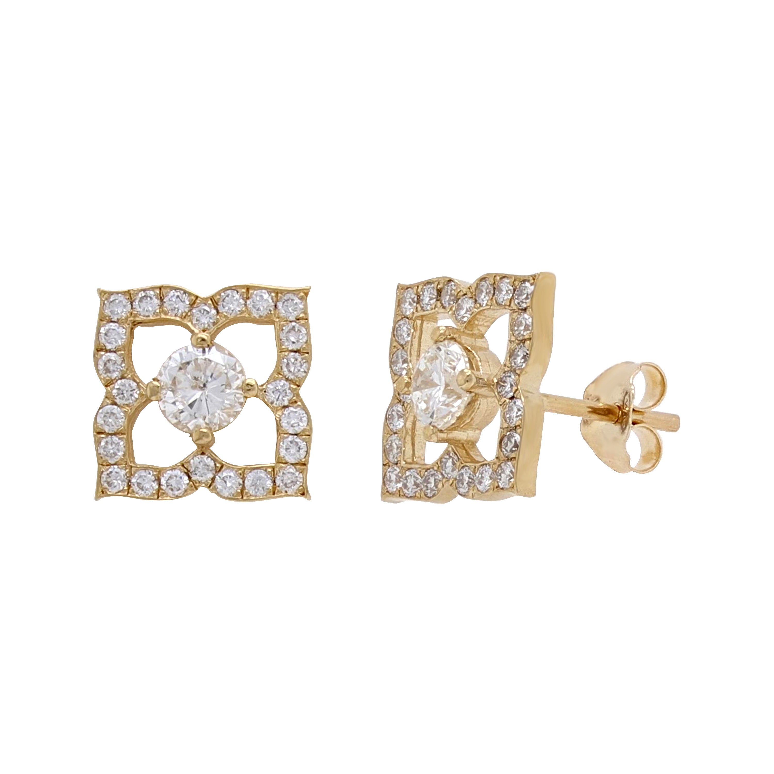 14k Yellow Gold 1ctw Diamond Solitaire Blooming Flower Stud Earrings - Yellow