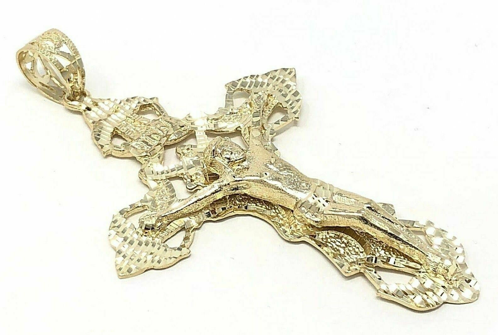 14k Yellow Gold Religious INRI Jesus Christ 3D Big Cross Pendant 4.25" 31.2grams - Yellow