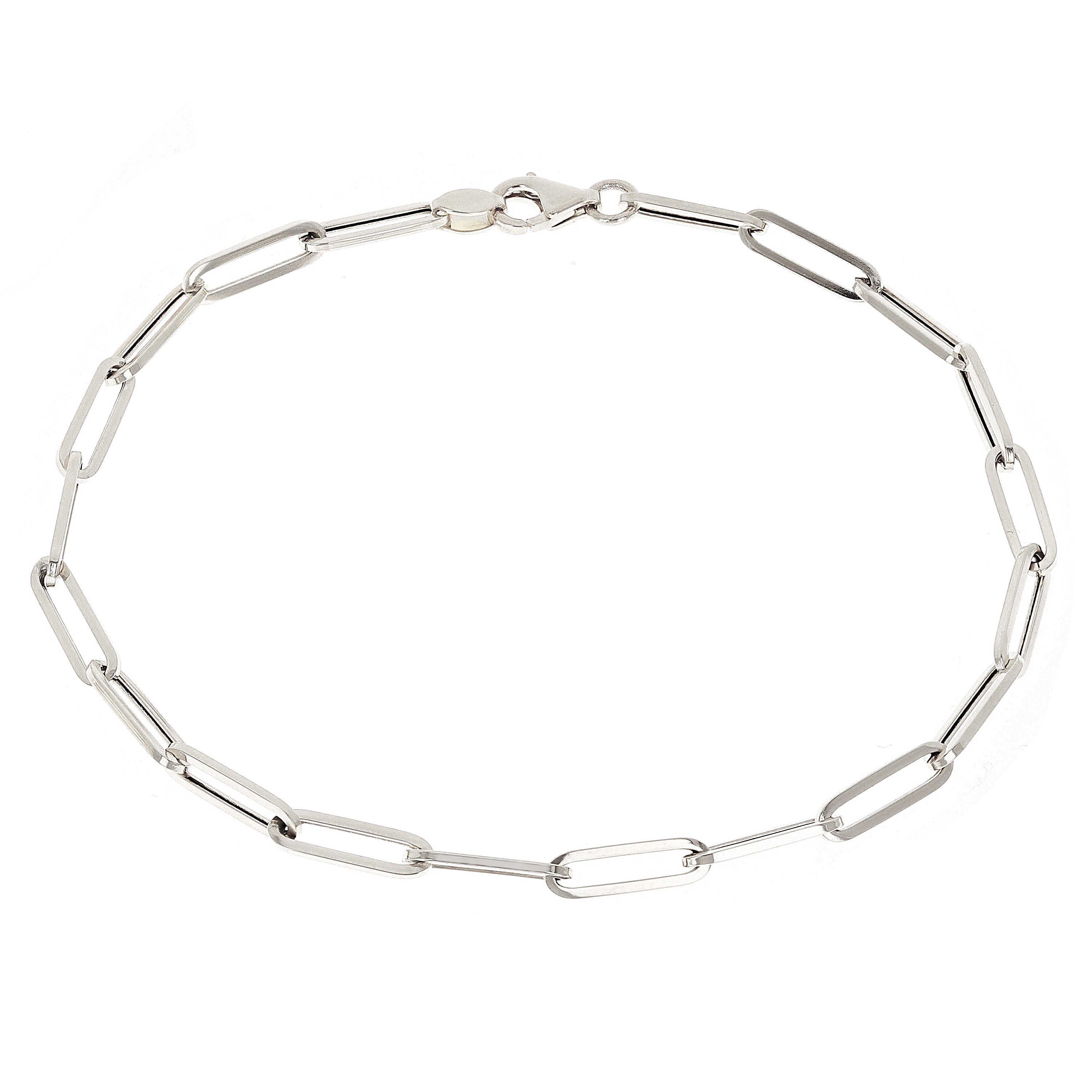 Italian 14k White Gold Hollow Paper Clip Links Bracelet 8" 3.2mm 1.6 grams - White,8"