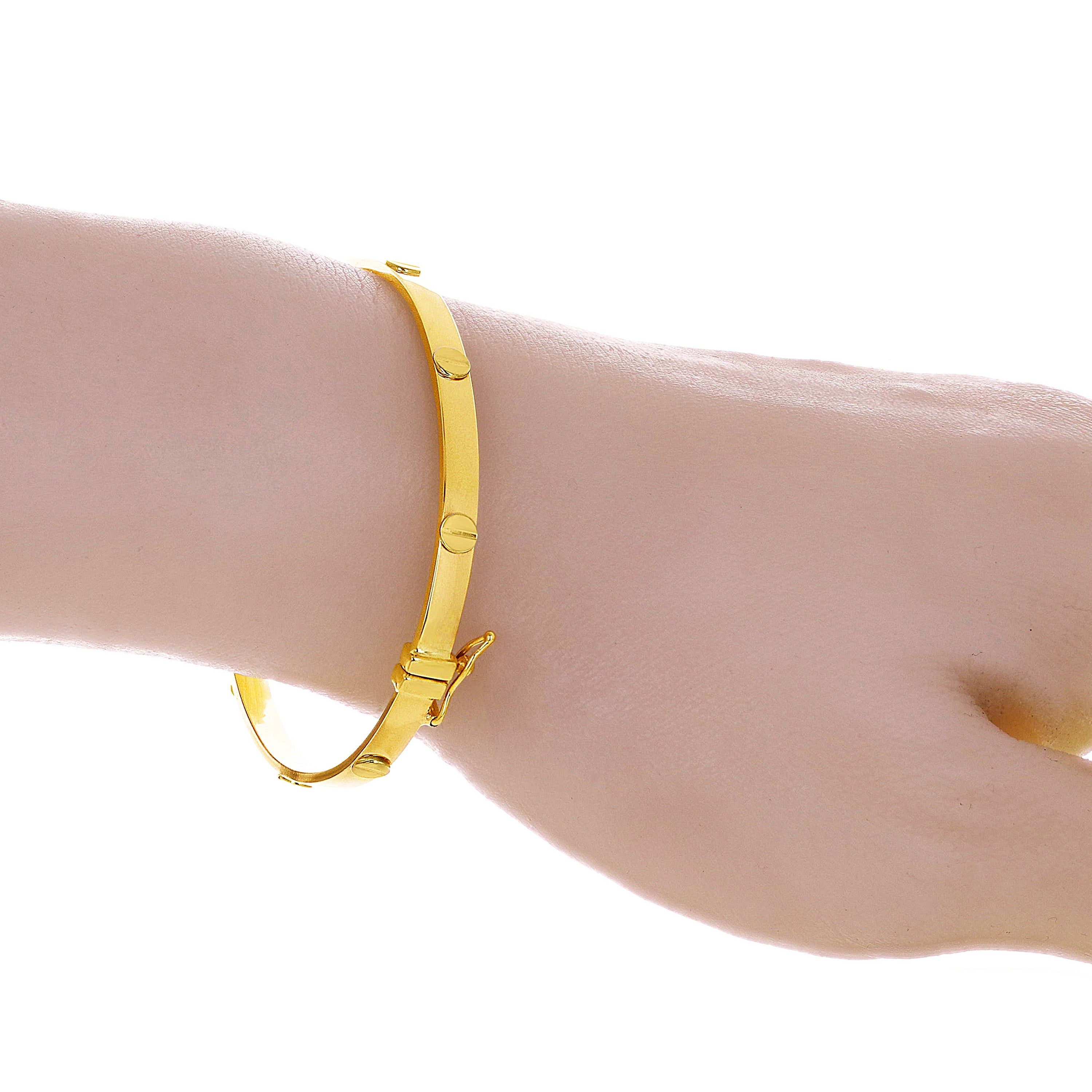 Italian 14k Yellow Gold Hollow Screw Design Bangle Bracelet 7" 4mm 4.4 grams
