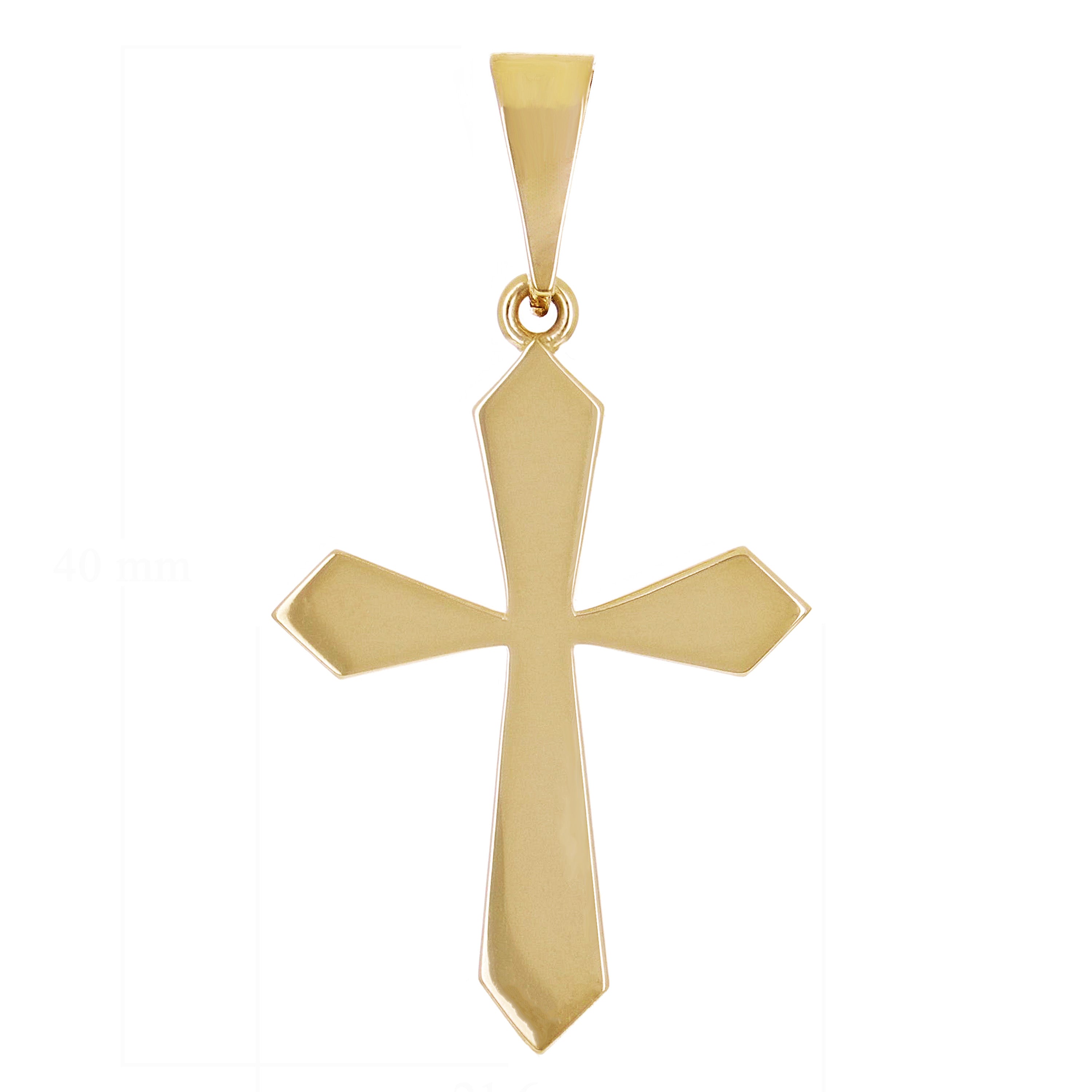 14k Yellow Gold Solid High Polish 3D Passion Cross Charm Pendant 1.6" 4.2 grams