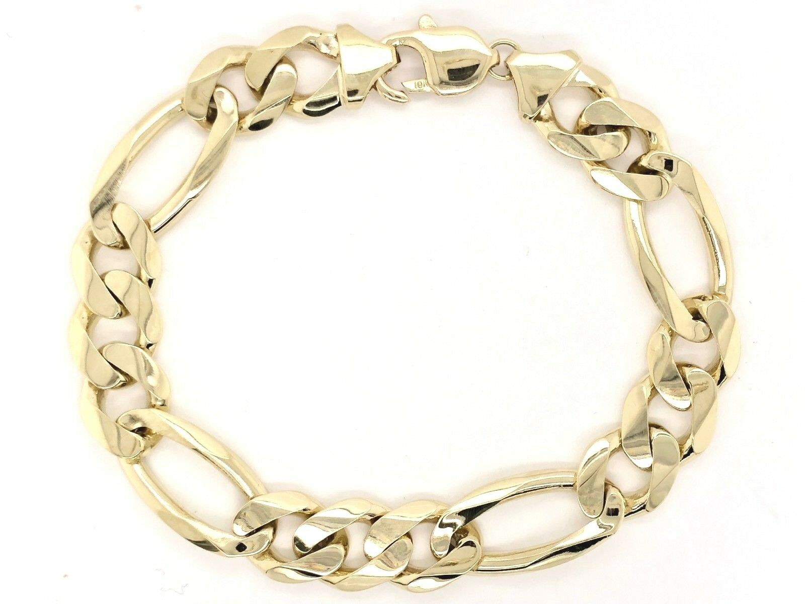 10k Yellow Gold Figaro Link Chain Bracelet 9" 12.7mm 42.1 grams - 9"