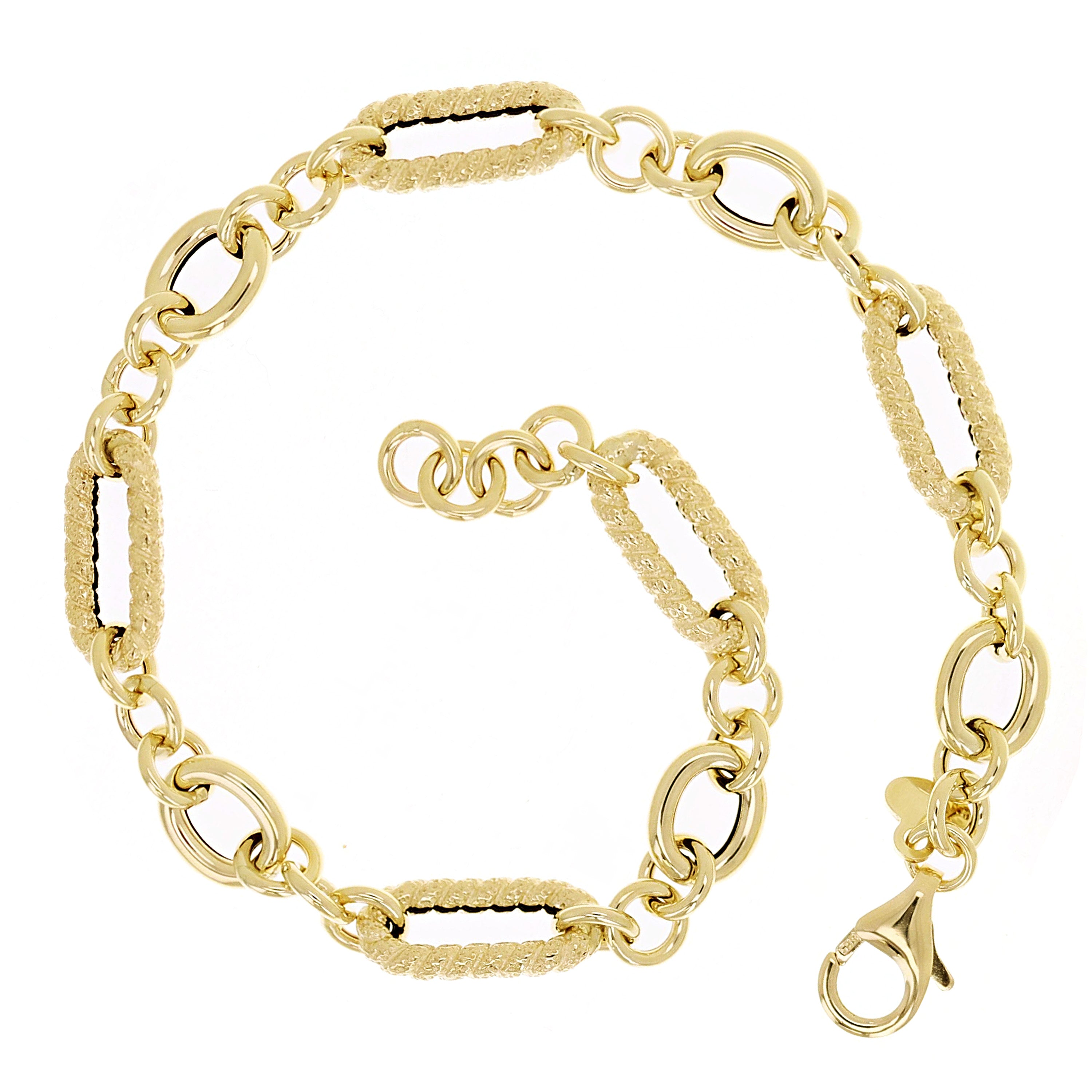 Italian 14k Yellow Gold Oval & Twist Paper Clip Link Bracelet 7.5" 6.6mm 3.6 grams