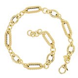 Italian 14k Yellow Gold Oval & Twist Paper Clip Link Bracelet 7.5" 6.6mm 3.6 grams