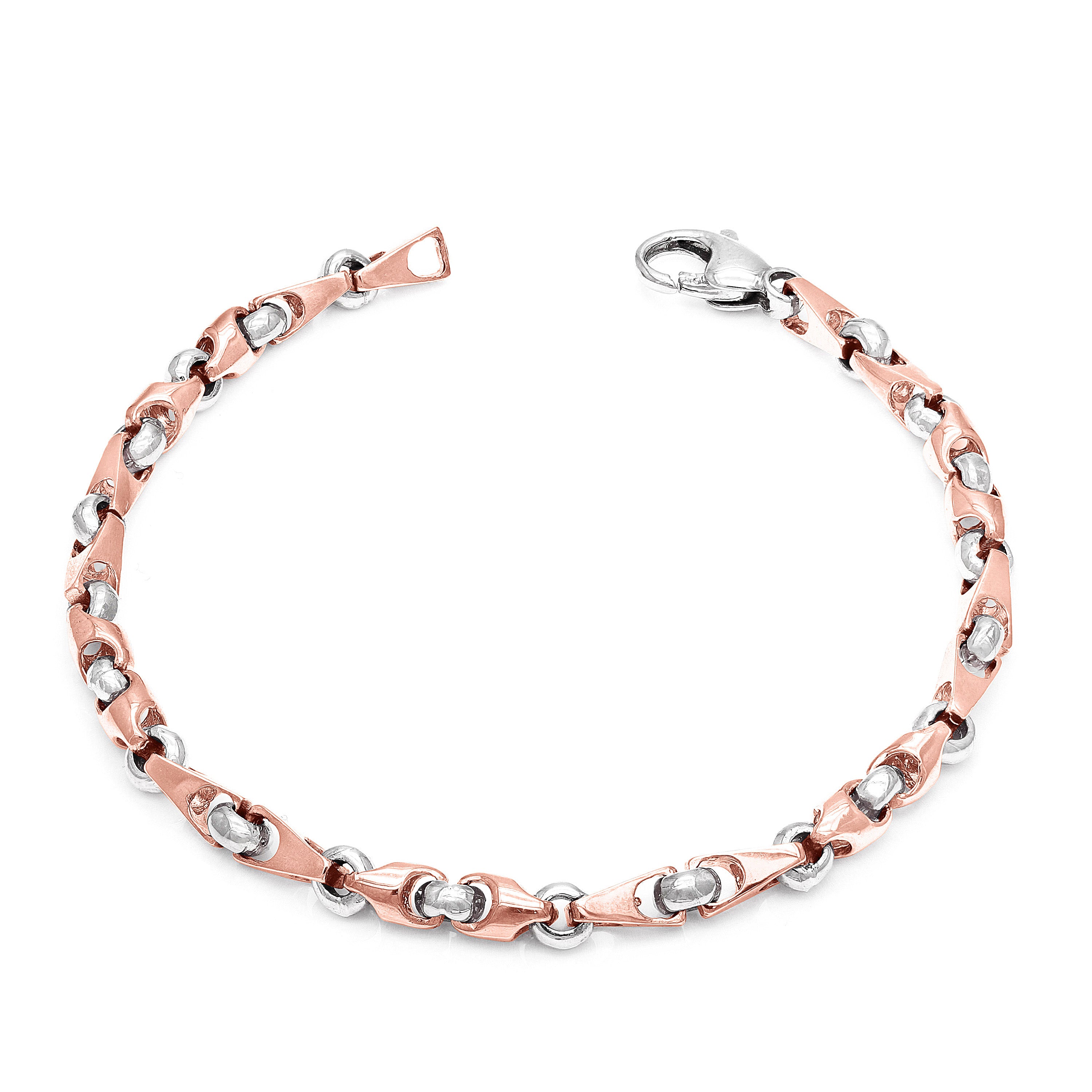 14k Rose & White Gold Handmade Fashion Link Bracelet 8.75" 5mm 19 grams